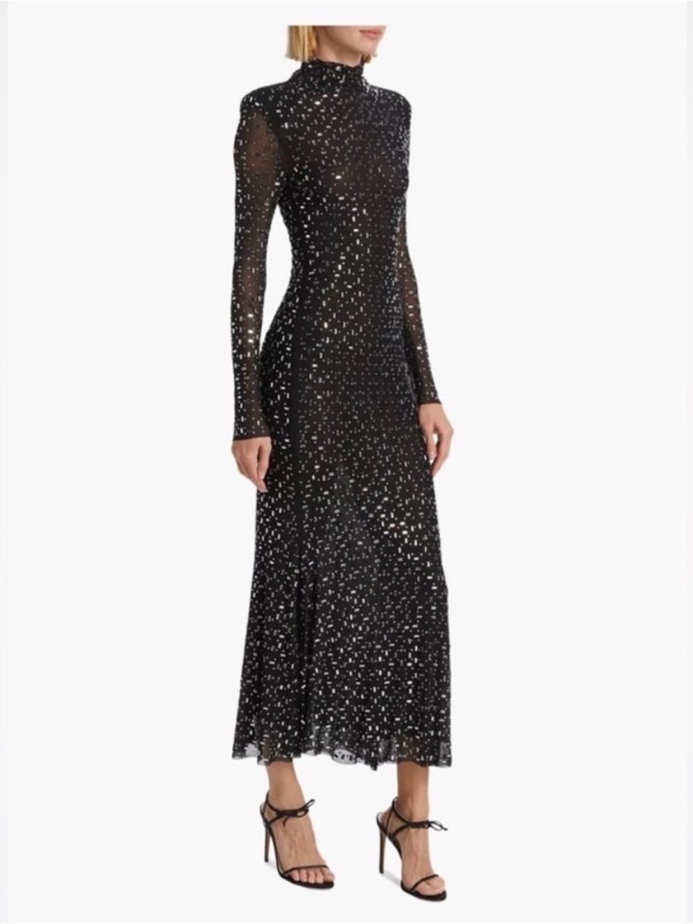 Self-Portrait Black Square Rhinestone Mesh Midi Dress - Picture 4 of 12